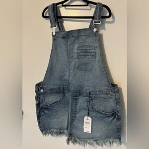 Express Men's Washed Blue Denim Relaxed Overalls